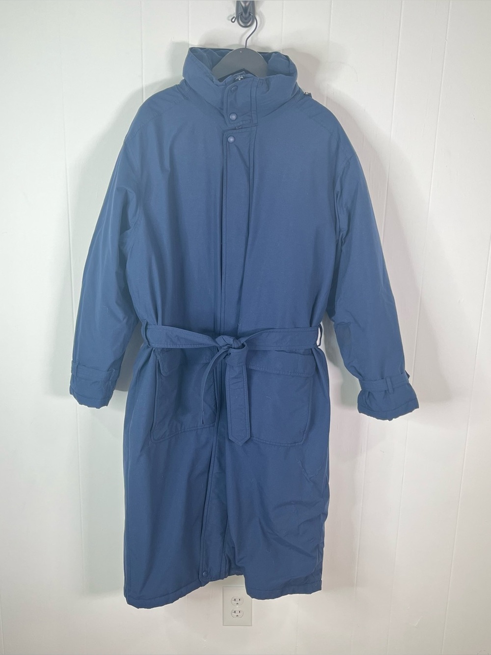 Eddie Bauer Men’s L Gore-Tex Goose Down Full Length Parka Blue Hooded Coat